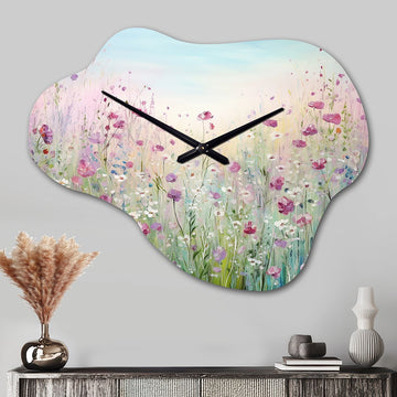 Wild Flowers Meadows - Asymmetric Metal Wall Clock
